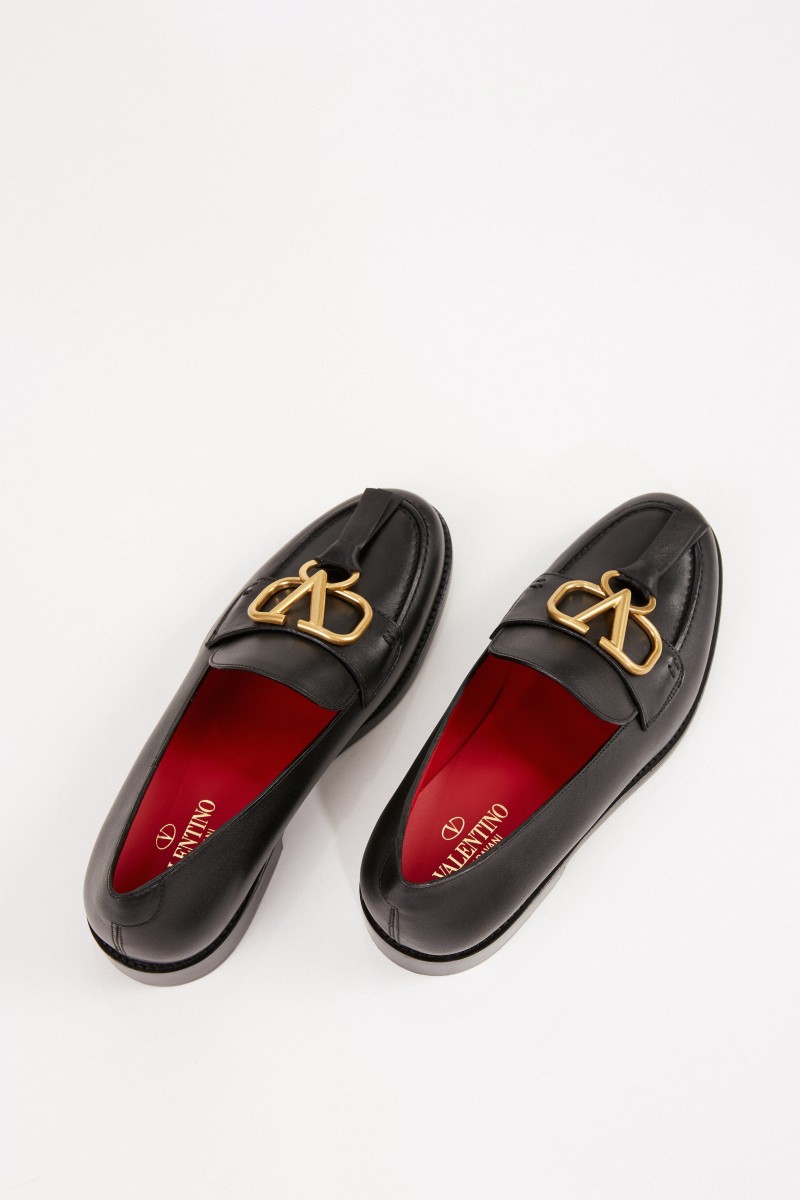 Valentino Leder-Loafer mit V-Logo Schwarz