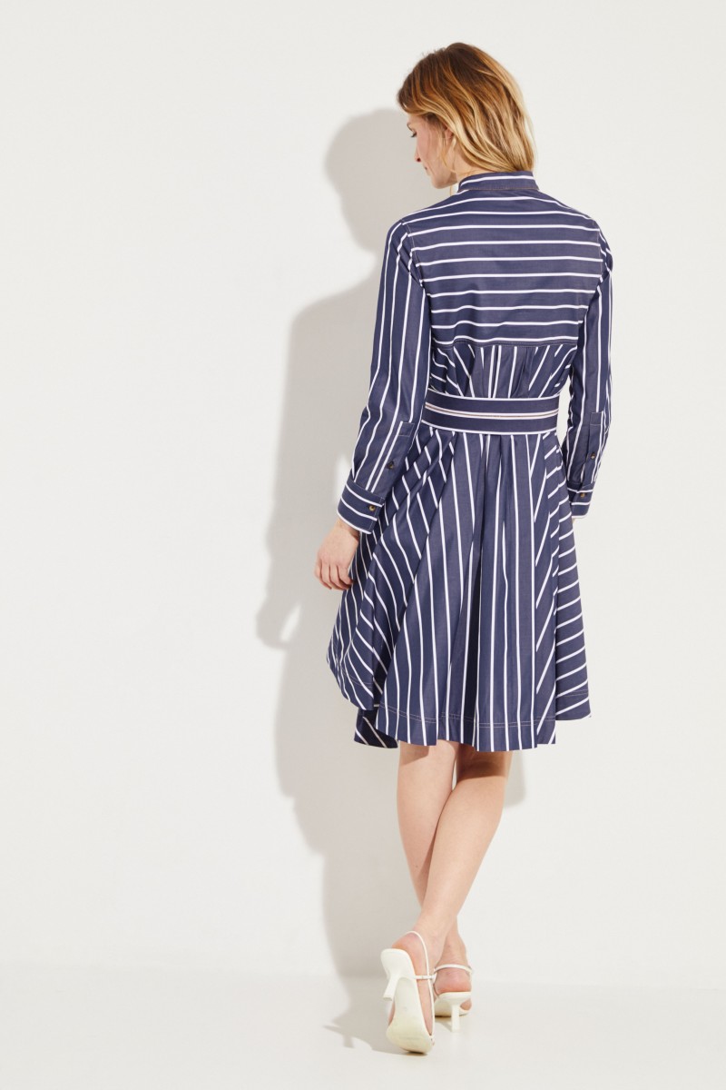 Gestreiftes Baumwoll-Kleid mit Gürtel Blau/Weiß