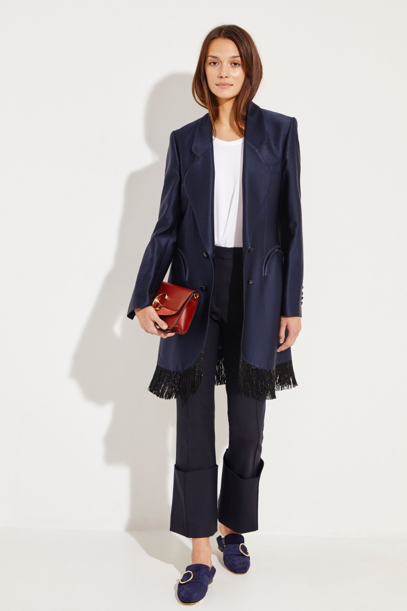 Langer Seiden-Blazer 'Let's Fly Sunshine' Marineblau