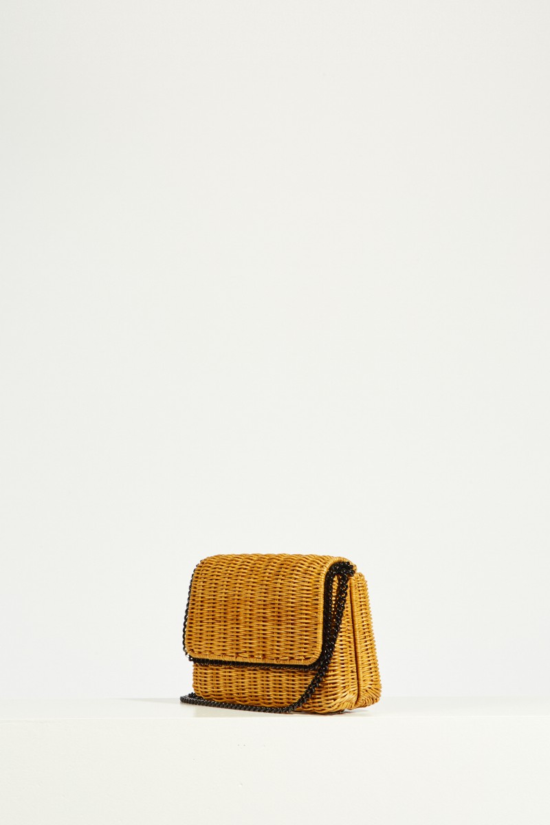 Umhängetasche 'Falabella Wicker' Senfgelb/Schwarz