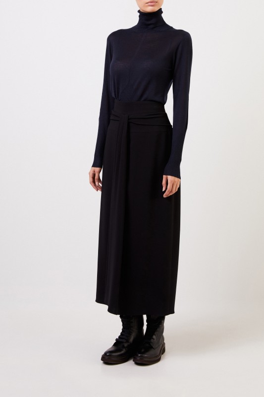 Cashmere-Rollkragenpullover mit Ripp-Details Marineblau