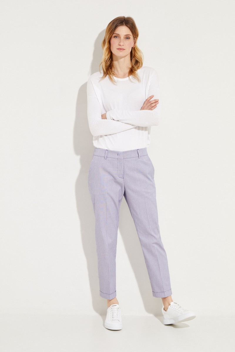 Gestreifte Baumwoll-Hose 'Violette' Blau/Weiß