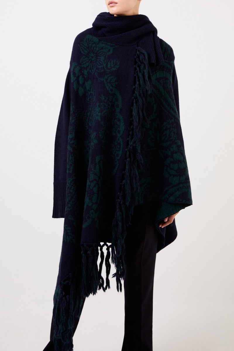 Asymmetrischer Woll-Cardigan mit Muster Navy/Grün