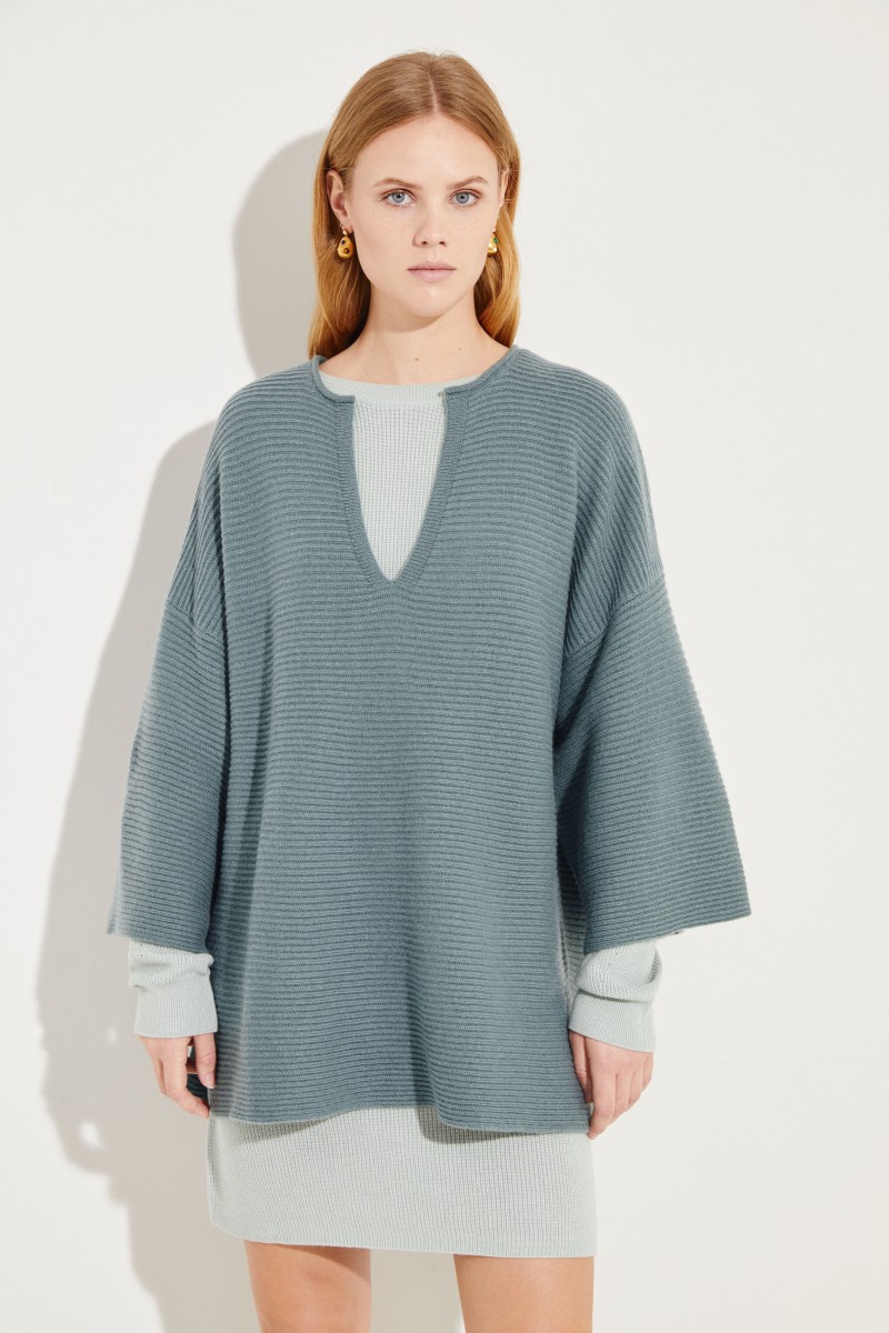 Oversize Woll-Cashmere-Pullover Grün