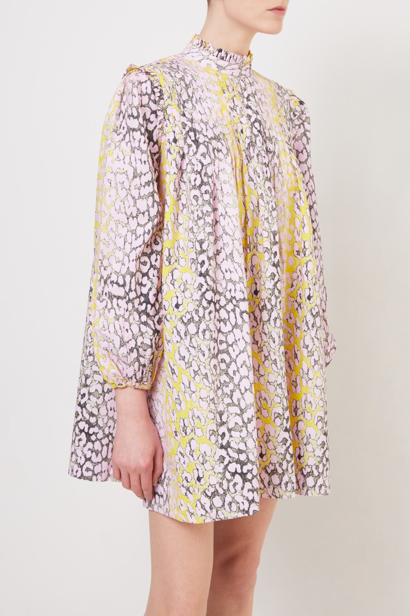 Kurzes Kleid mit Leoprint Violett/Gelb