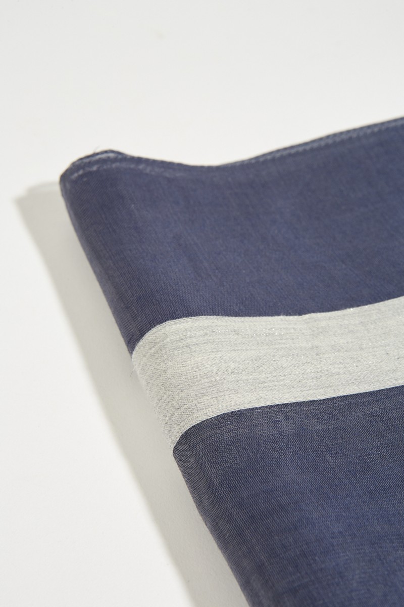 Seiden-Schal mit Sreifen Blau/Grau