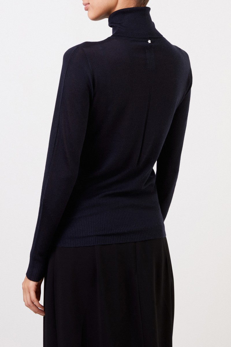 Cashmere-Rollkragenpullover mit Ripp-Details Marineblau
