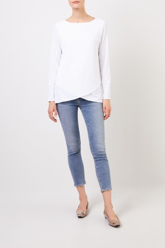 Longsleeve mit asymmetrischen Saumen Weiß