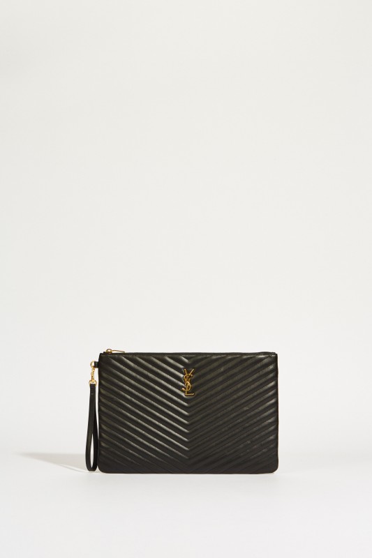 Leder-Clutch Monogram Schwarz