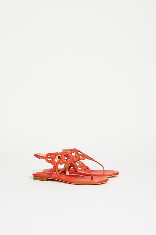 Leder-Sandale mit Verzierungen Rot