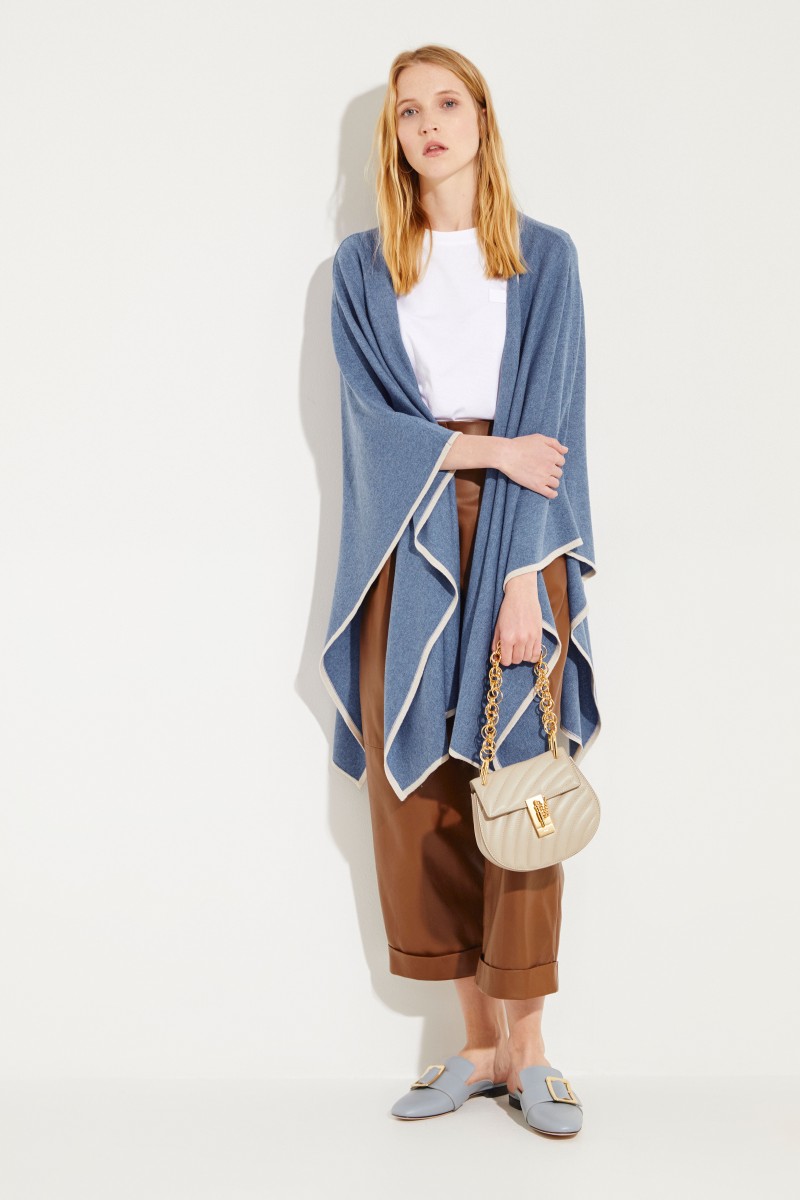 Cashmere-Poncho Blau/Beige