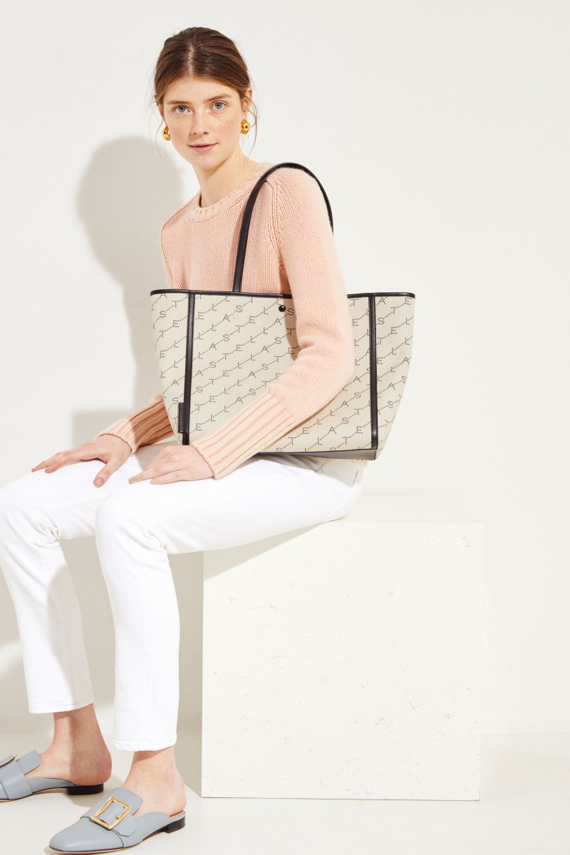 Tote Bag mit Monogramm Sand/Schwarz