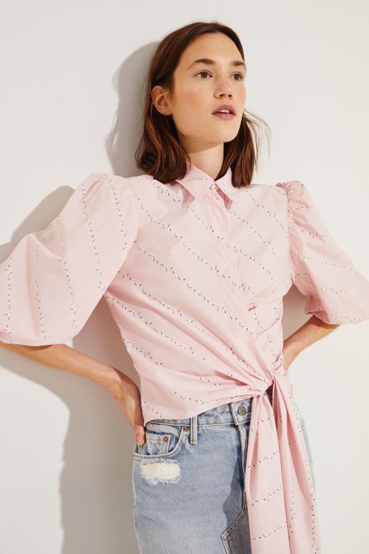 Poplin-Bluse mit Print Rosé