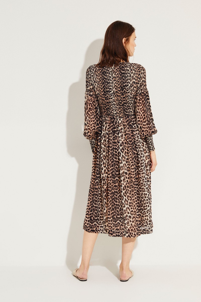 Midi-Kleid mit Leo-Print Multi