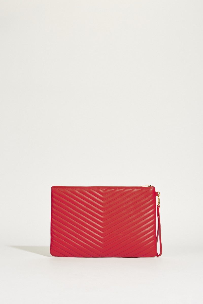 Gesteppte Leder-Clutch L mit Logo Rot