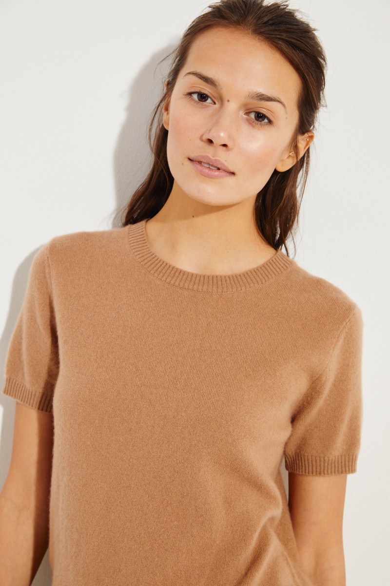 Kurzarm Cashmere-Pullover Caramel
