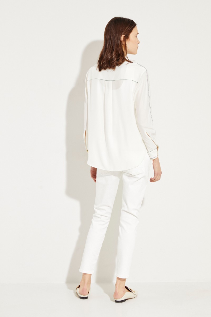 Seiden-Bluse 'Anika' mit Stickerei Weiß