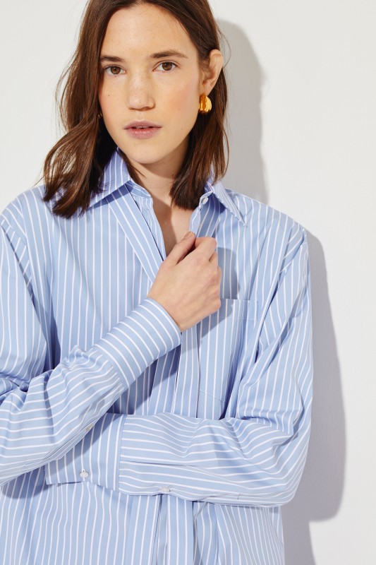 Gestreifte Oversize-Bluse Marineblau/Weiß