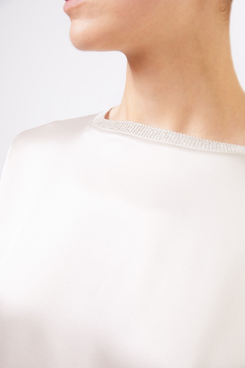 Seiden-Shirt mit Strickkragen Beige