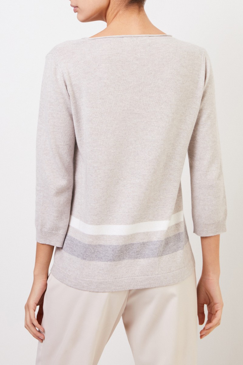 Woll-Seiden-Pullover mit Streifenmuster Beige/Multi