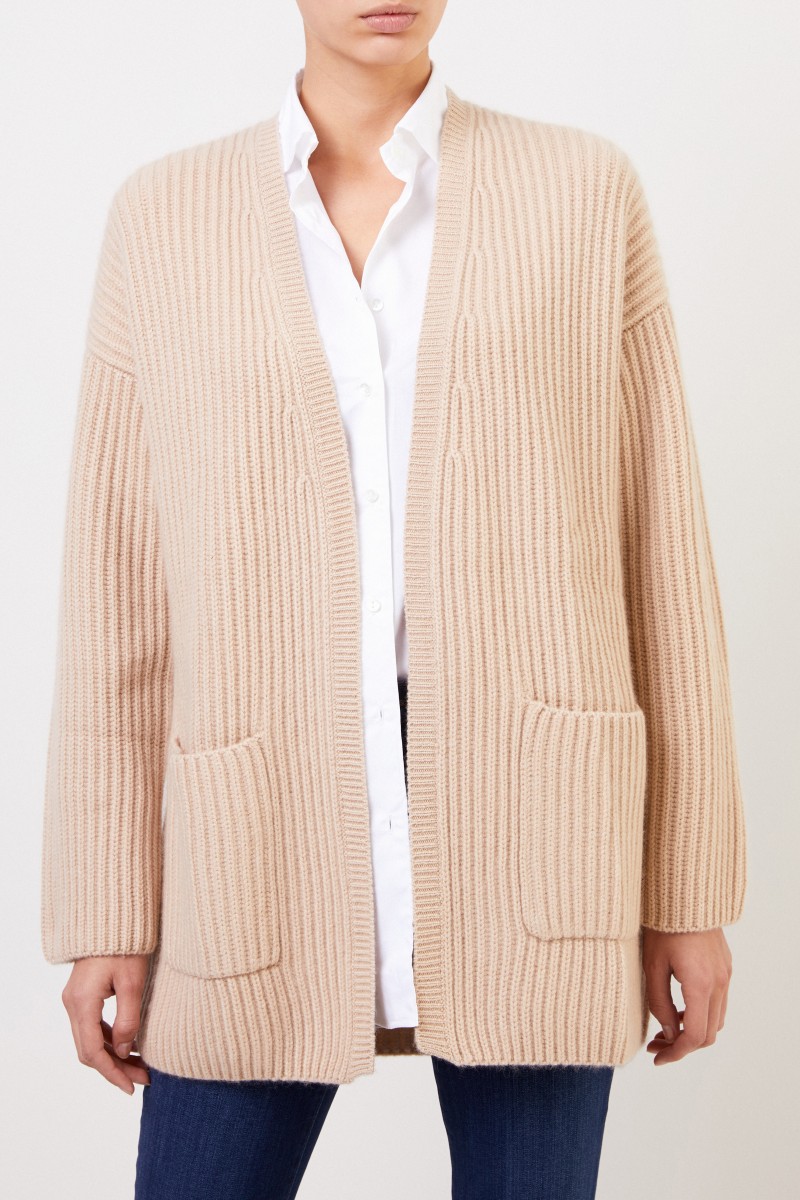 Allude Langer Cashmere-Cardigan Camel