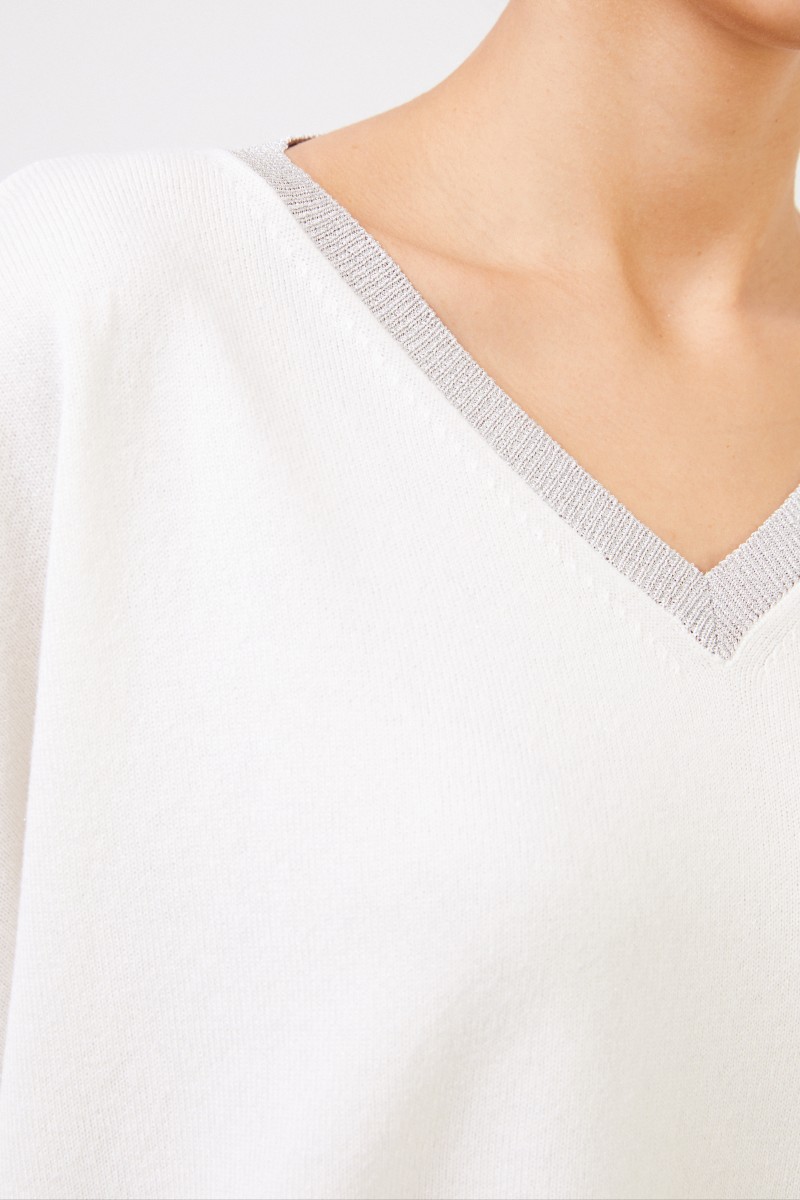 Fabiana Filippi Woll-Seiden-Pullover mit Lurex-Detail Weiß