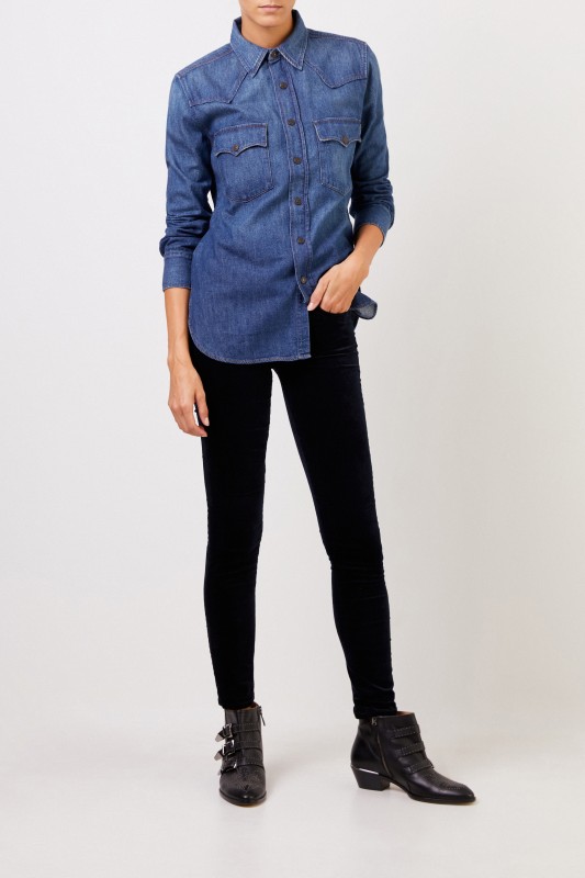 7 for all mankind Samt-Jeans 'The Skinny' Marineblau