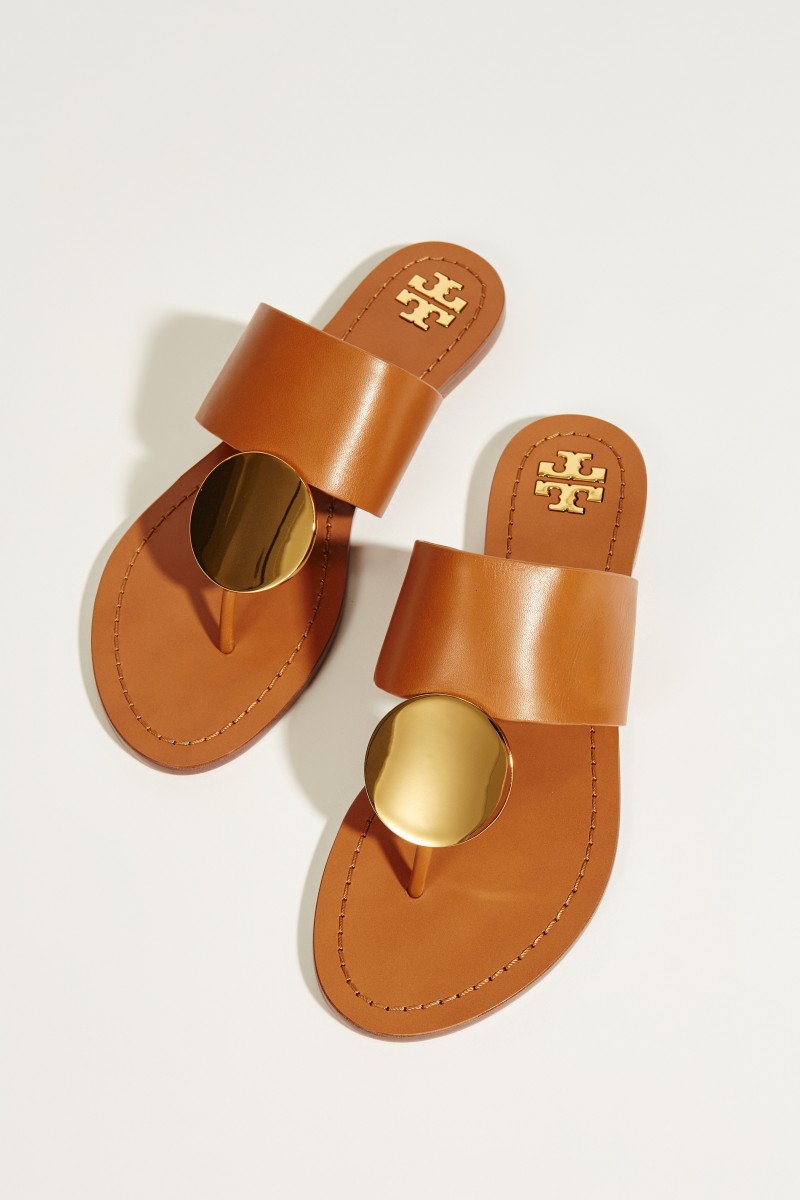 Leder-Sandale 'Patos Disk' mit goldfarbenem Detail Braun/Gold