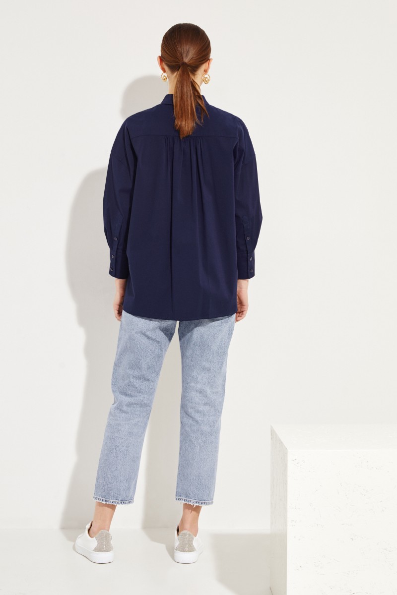 Oversize Bluse mit Verzierung Marineblau