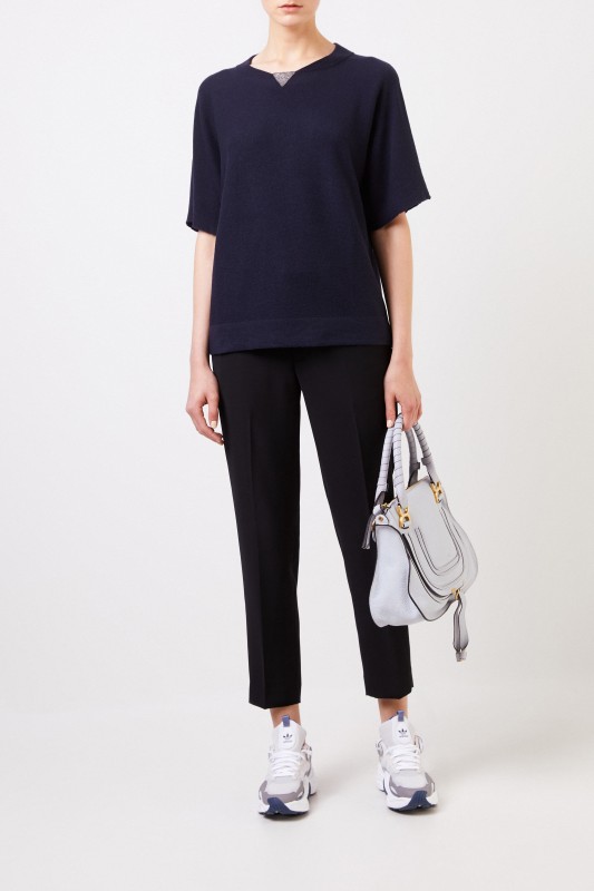 Fabiana Filippi Cashmere-Poncho mit Perlenverzierung Marineblau
