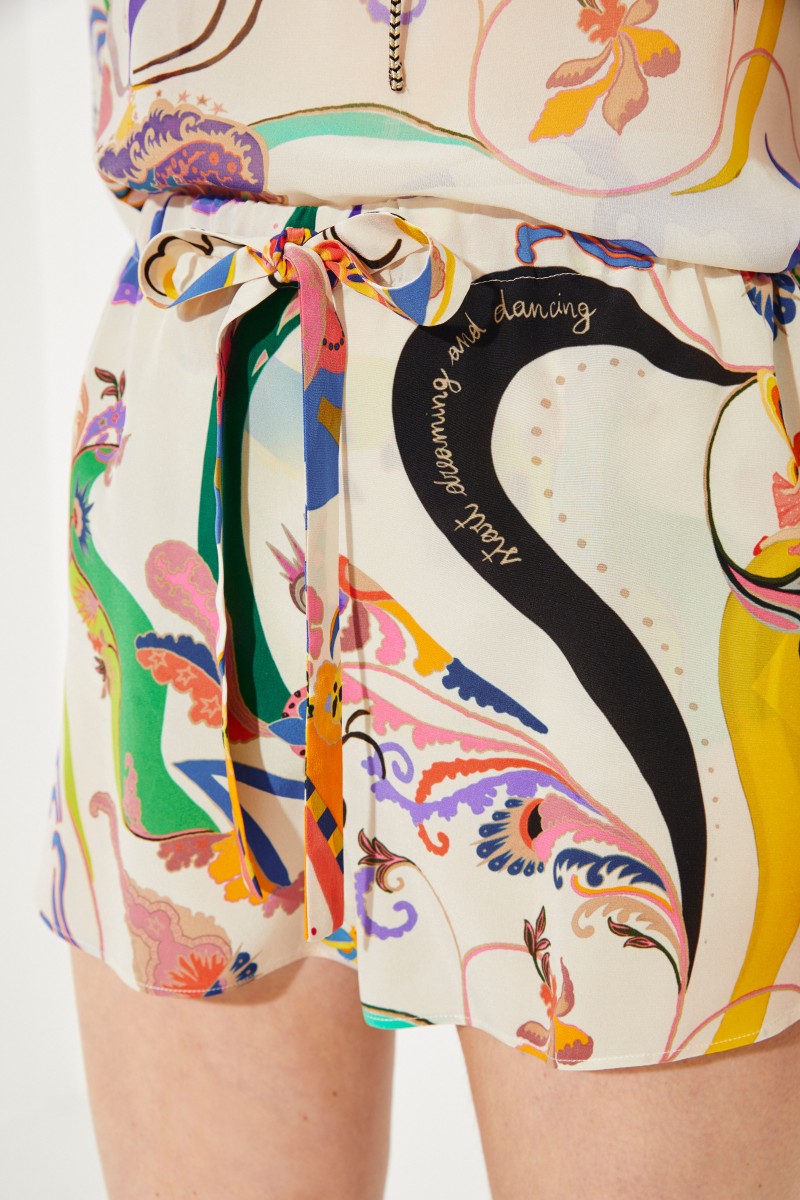 Seiden-Shorts mit Print Weiß/Multi