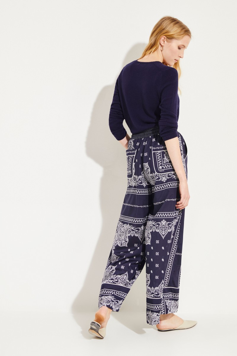 Weite Hose mit Print Blau/Weiß