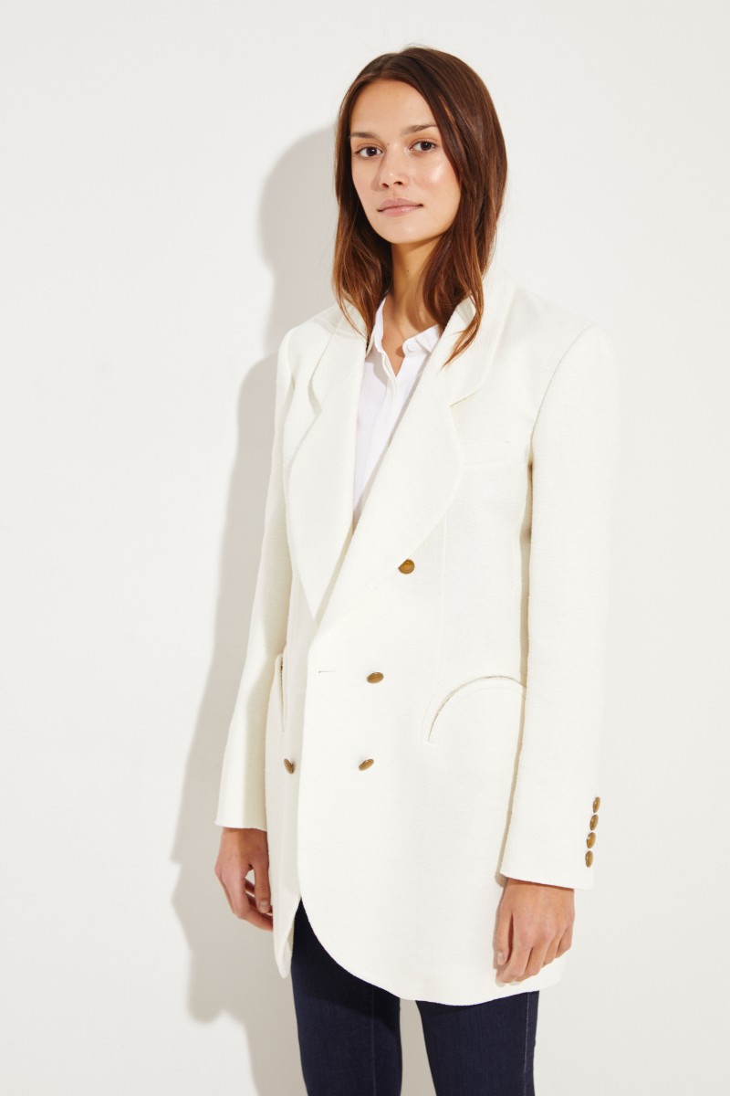 Langer Baumwoll-Seiden-Blazer 'Heather Sunshine' Crème