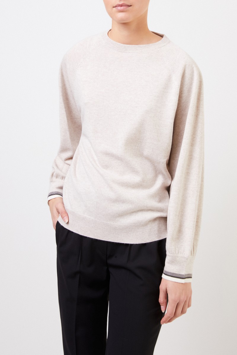 Brunello Cucinelli Cashmere Pullover mit Perlenverzierung Crème