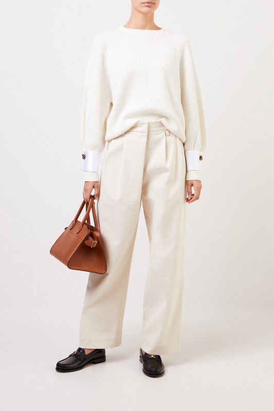 Brunello Cucinelli Baumwoll-Bundfaltenhose Beige