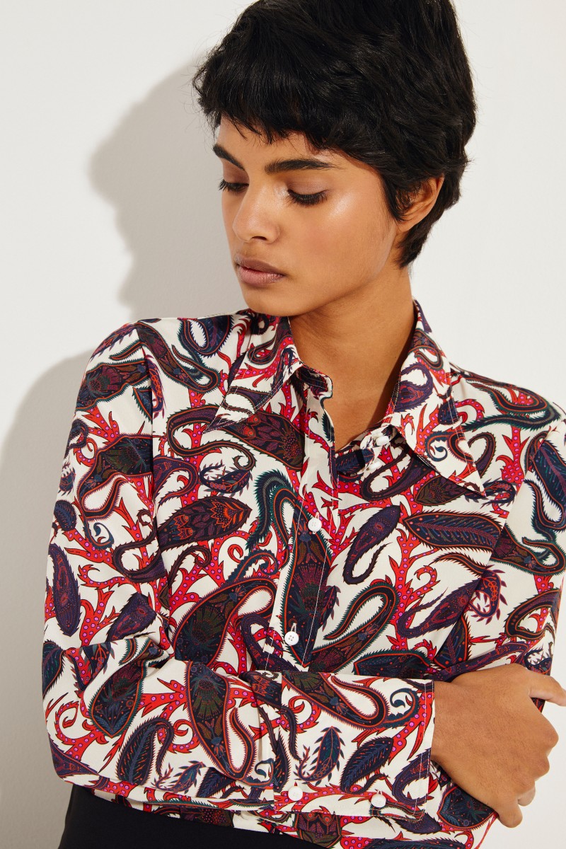 Gemusterte Seidenbluse Multi