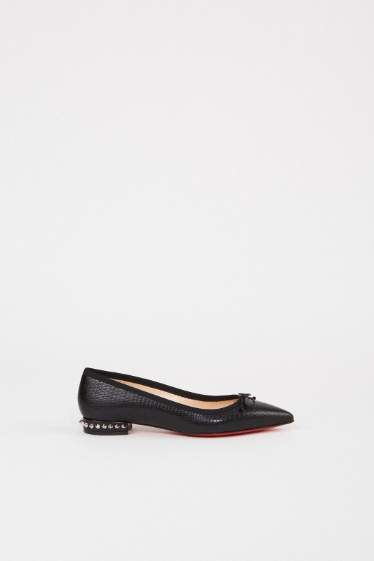 Christian Louboutin Spitzer Leder-Flat 'Hall' mit Reptilien-Optik Schwarz