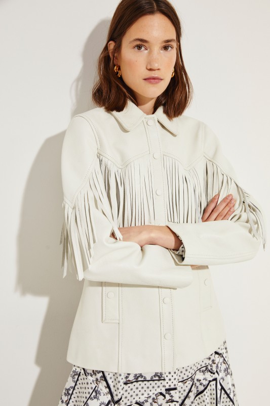 Leder-Jacke mit Fransen Weiß
