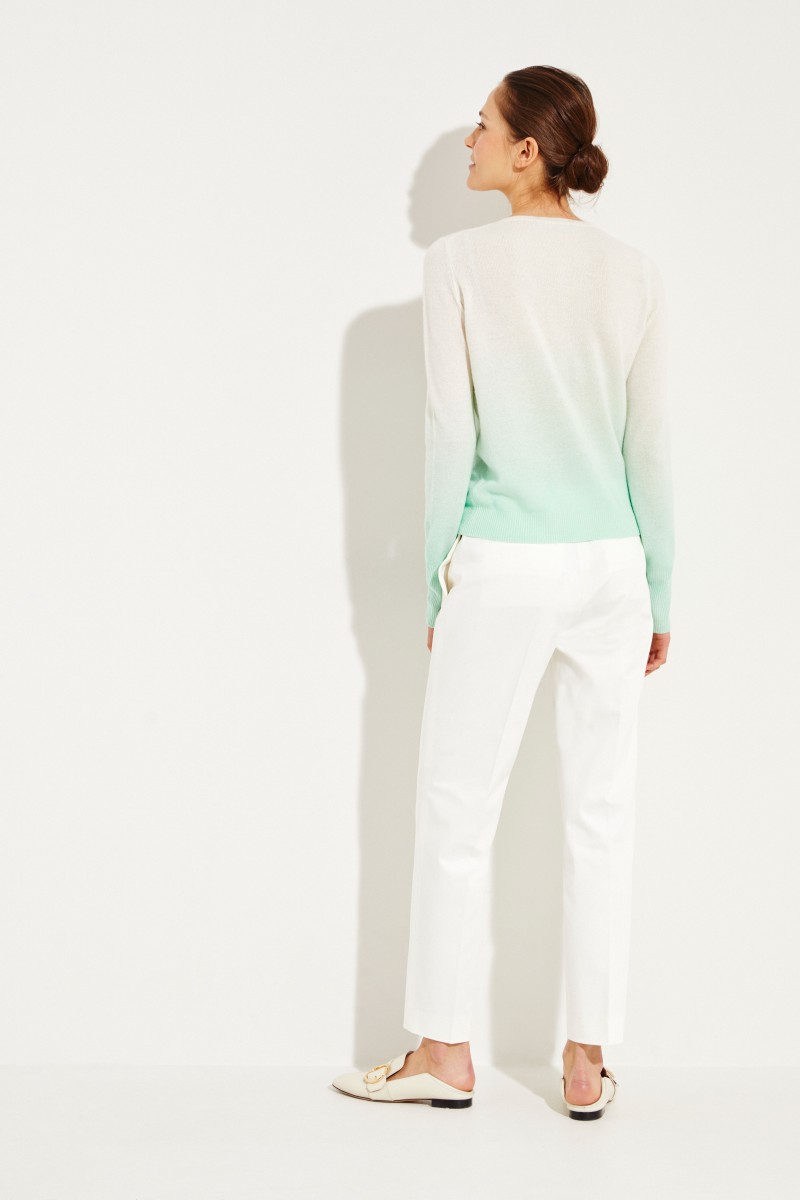 Cashmere-Cardigan 'Conny' mit Farbverlauf Weiß/Grün