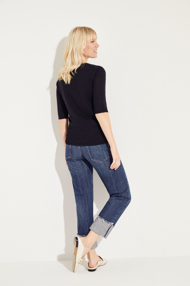 Kurzarm Cashmere-Pullover 'Lynn' Blau