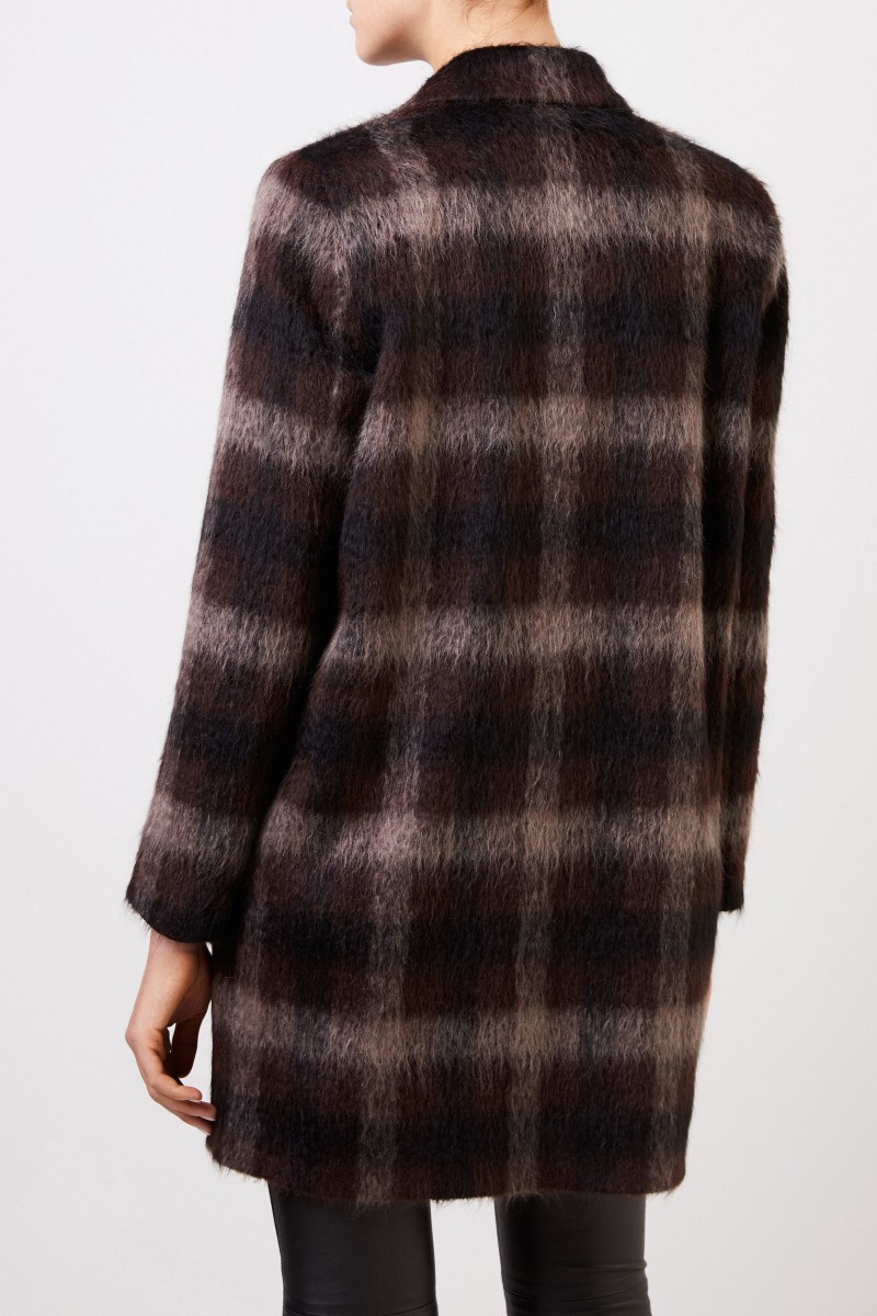Alpaca-Woll-Mantel mit Karomuster Braun/Multi
