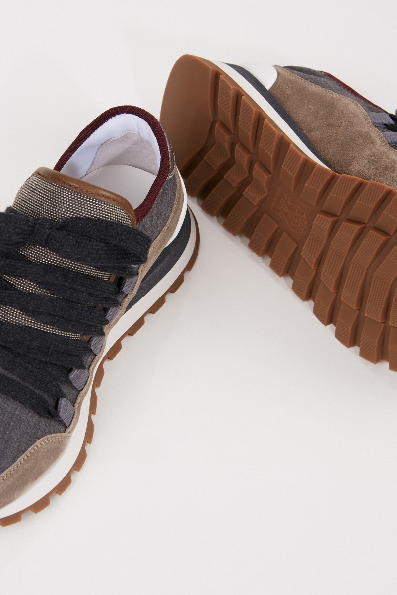 Brunello Cucinelli Veloursleder-Sneaker mit Perlenverzierung Taupe/Multi