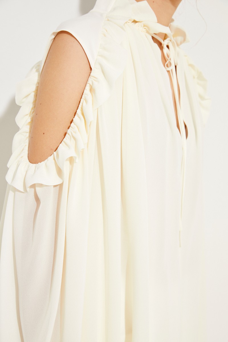 Seiden-Bluse mit Rüschen Dusty White