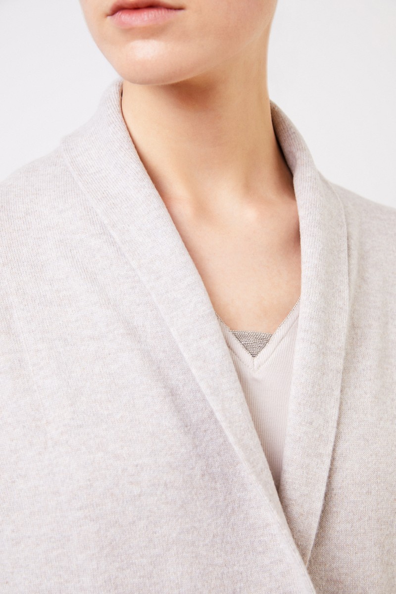 Woll-Seiden-Cardigan mit Perlenverzierung Beige