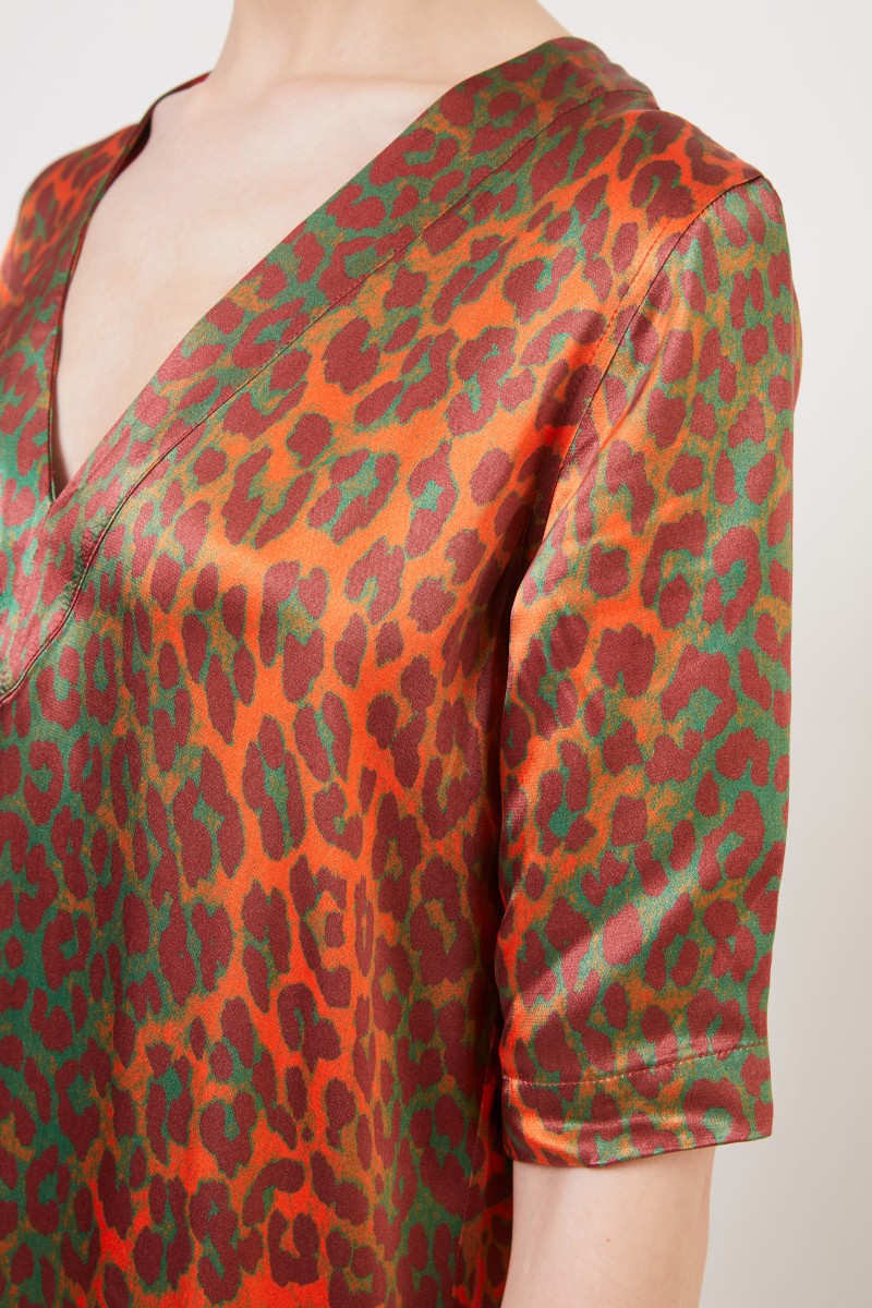 Satin-Kleid mit Leoprint Orange/Grün