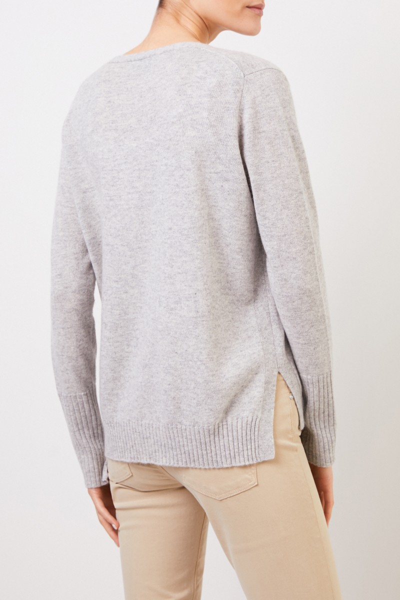 Allude Cashmere-Cardigan mit Schlitz Hellgrau