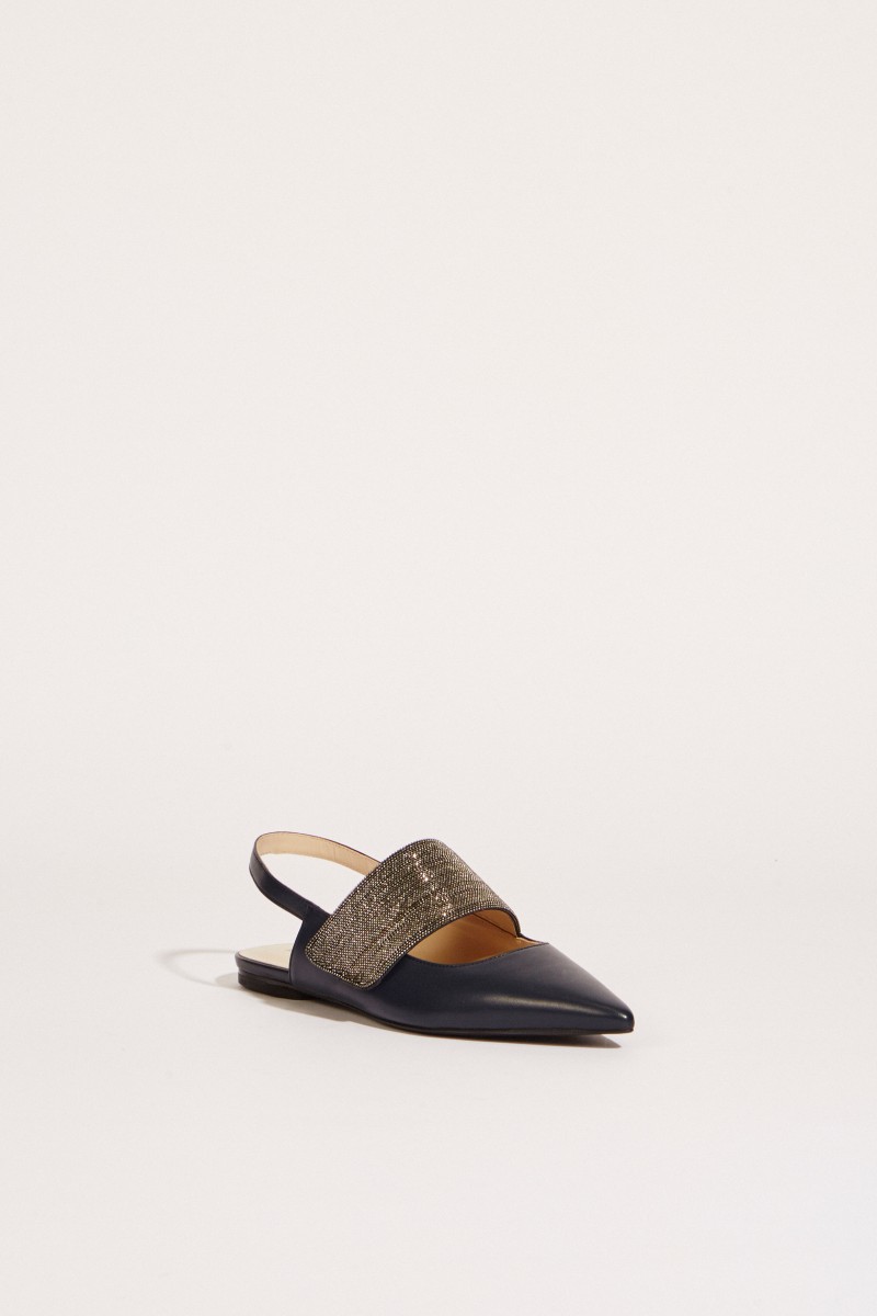 Leder-Flat mit Perlenverzierung Blau