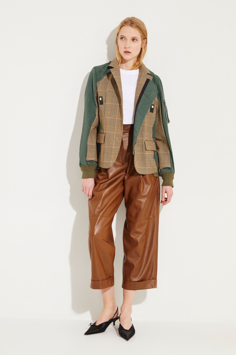 Baumwoll-Jacke mit Glencheck Beige/Oliv