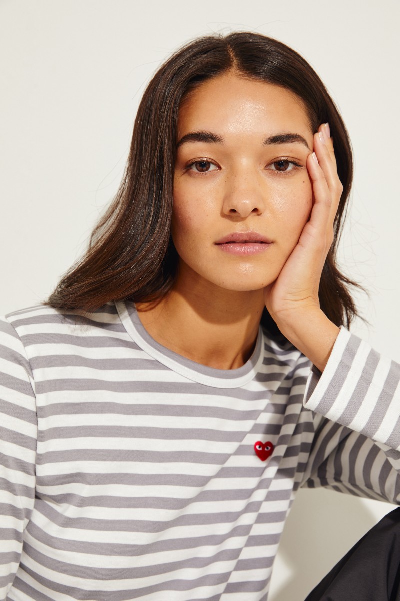 Gestreiftes Longsleeve Grau/Weiß