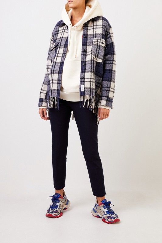 Woolrich Kariertes Hemd ' Explorer' mit Fransen Blau/Multi